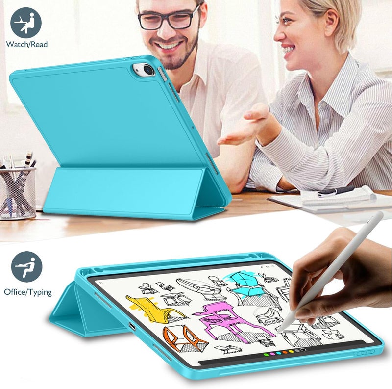 iMieet iPad Air 11 Inch Case M3(2025) / M2 (2024), iPad Air 5th/4th Generation Case 2022/2020 10.9 Inch with Pencil Holder,Trifold Stand Smart Case with Soft TPU Back(New Cyan) - Image 4