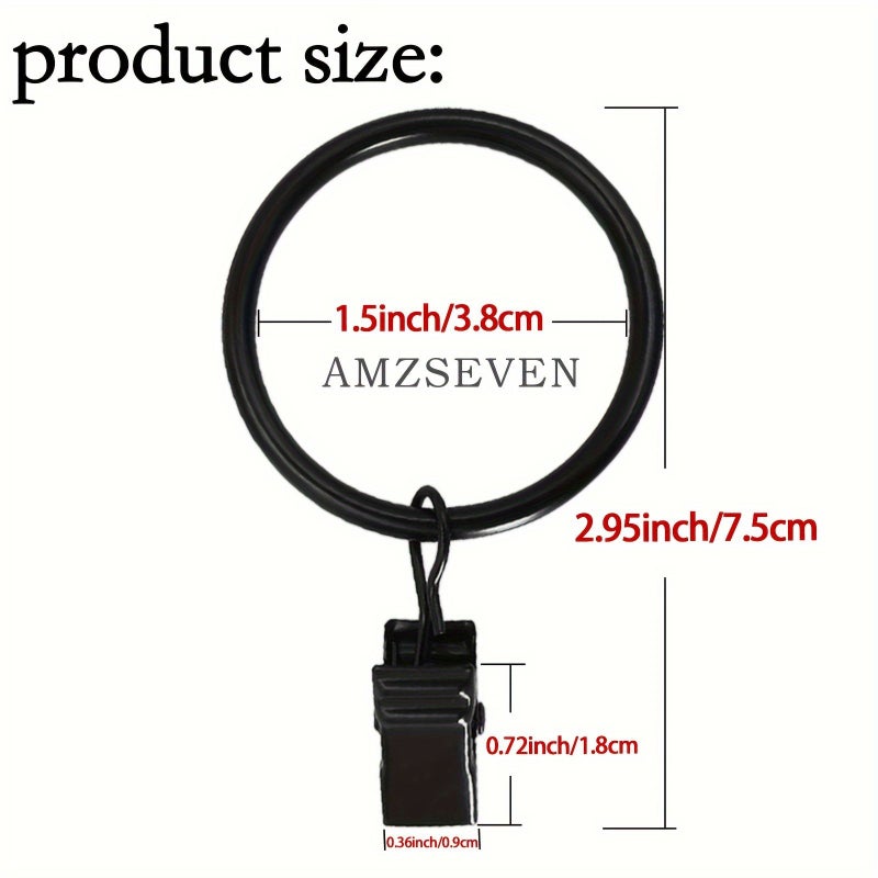 24 Pack Black Metal Curtain Rings With Clips Rust Proof Vintage - Image 2