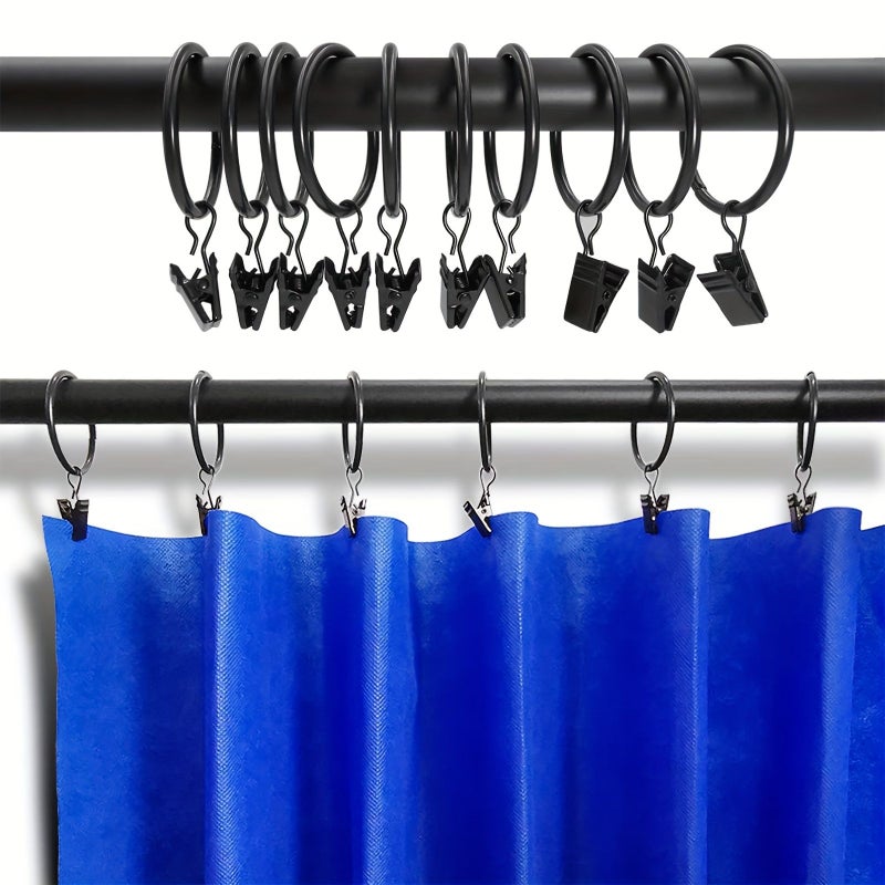 24 Pack Black Metal Curtain Rings With Clips Rust Proof Vintage - Image 5