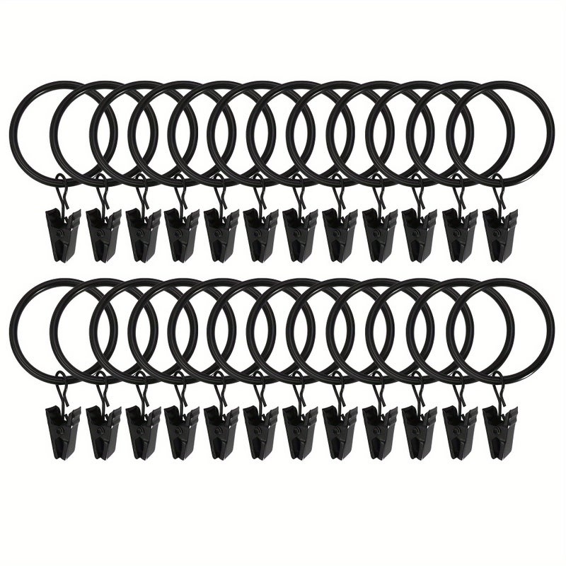24 Pack Black Metal Curtain Rings With Clips Rust Proof Vintage - Image 1