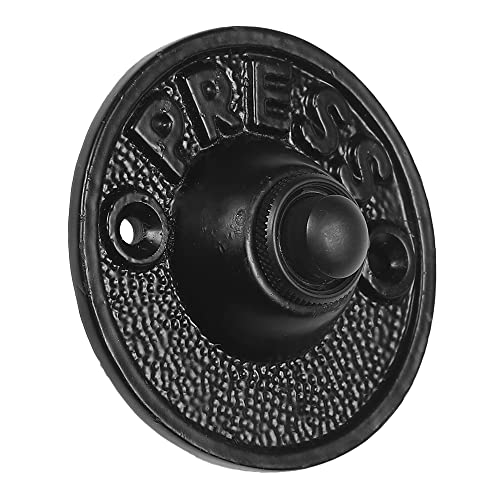 A29 Black Powder Coated Cast Iron Doorbell Button – 2 5/9" Diameter with Recess Mounting, Antique Round Design, Wired for Two-Wire Chimes, Weather Resistant, Vintage Style, Easy DIY Installation - Image 2