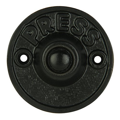 A29 Black Powder Coated Cast Iron Doorbell Button – 2 5/9" Diameter with Recess Mounting, Antique Round Design, Wired for Two-Wire Chimes, Weather Resistant, Vintage Style, Easy DIY Installation - Image 1