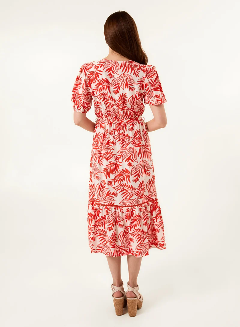 بلو فانيلا فستان قميص ميدي بحزام وأزرار جوز الهند