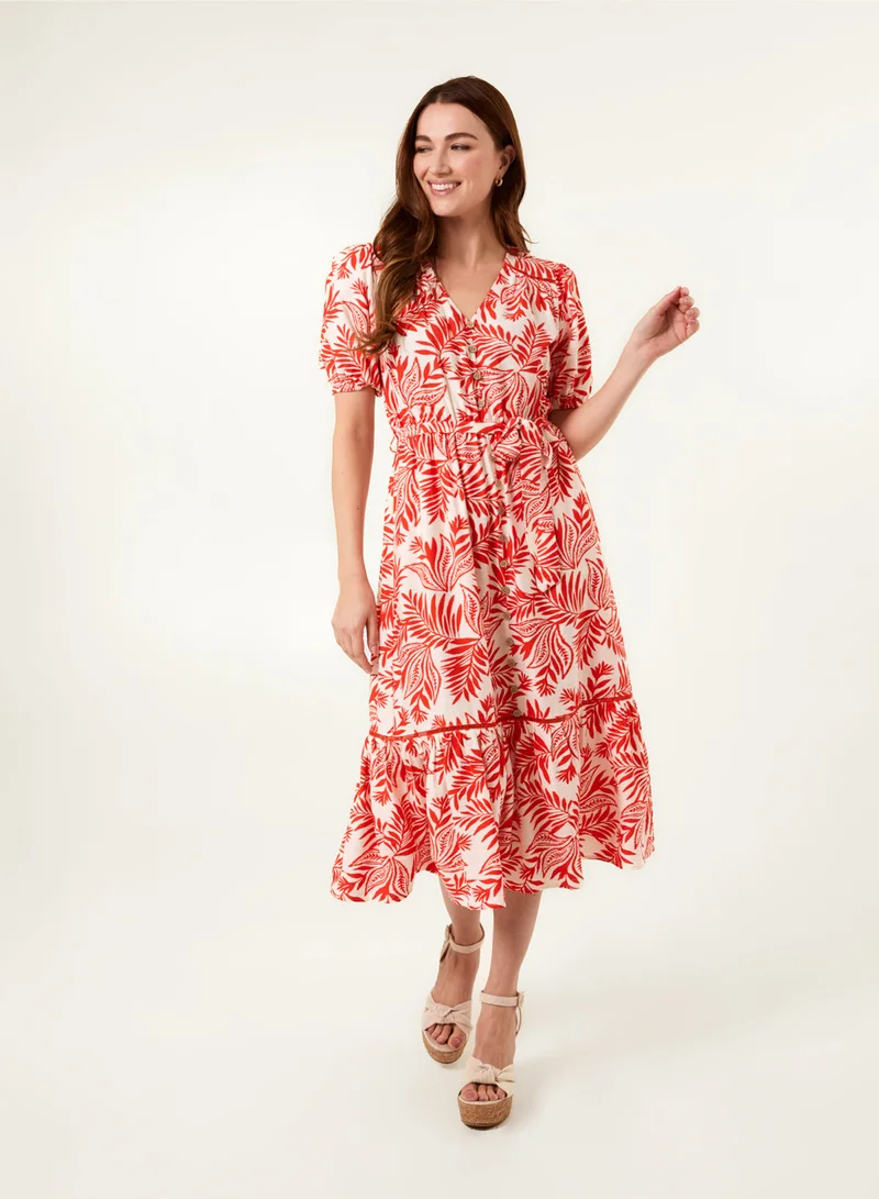 بلو فانيلا فستان قميص ميدي بحزام وأزرار جوز الهند