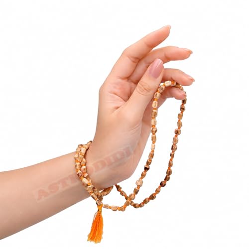 Astrodidi Natural Tulsi Mala Real Holy Basil Tulasi Beads Rosary | Crafted from Pure Tulsi Beads Radha Krishna Mala | Best for Meditation Jaap and Pooja | Pack of 1, Beige - Image 2