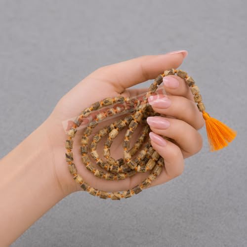 Astrodidi Natural Tulsi Mala Real Holy Basil Tulasi Beads Rosary | Crafted from Pure Tulsi Beads Radha Krishna Mala | Best for Meditation Jaap and Pooja | Pack of 1, Beige - Image 3