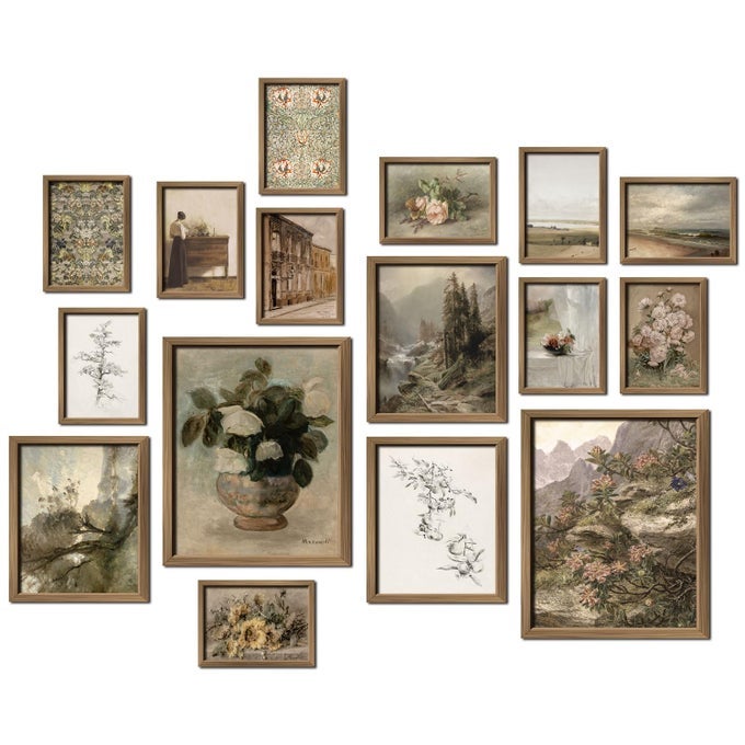 16 PCS FRAMED VINTAGE WALL ART DECOR FRENCH COUNTRY FARMHOUSE GALLERY WALL FRAME SET PRINTS FOR BEDROOM BATHROOM RUSTIC LANDSCAPE POSTERS FOR LIVING ROOM AESTHETIC COTTAGECORE DORM HOME COLLAGE KIT