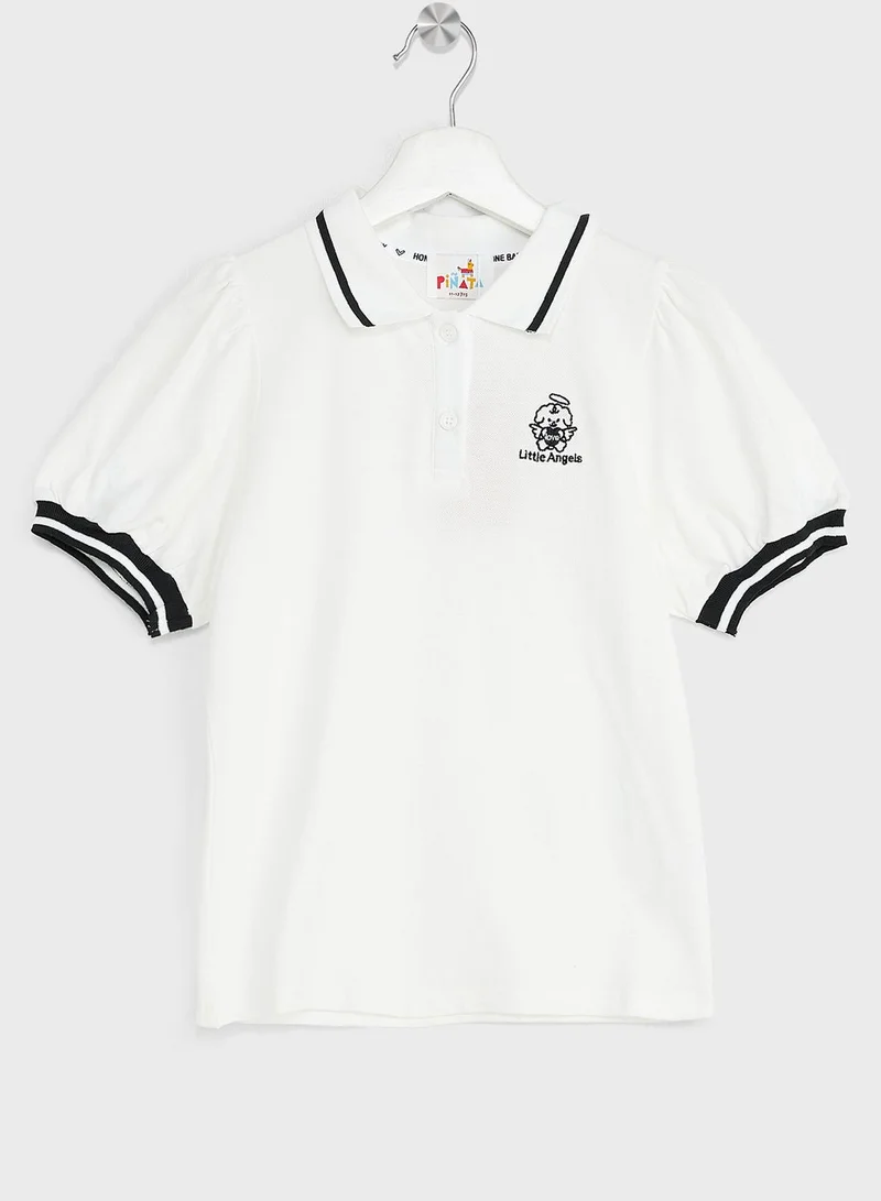 Pinata Girls Polo Shirt With Plaid Pleated Skirt Set