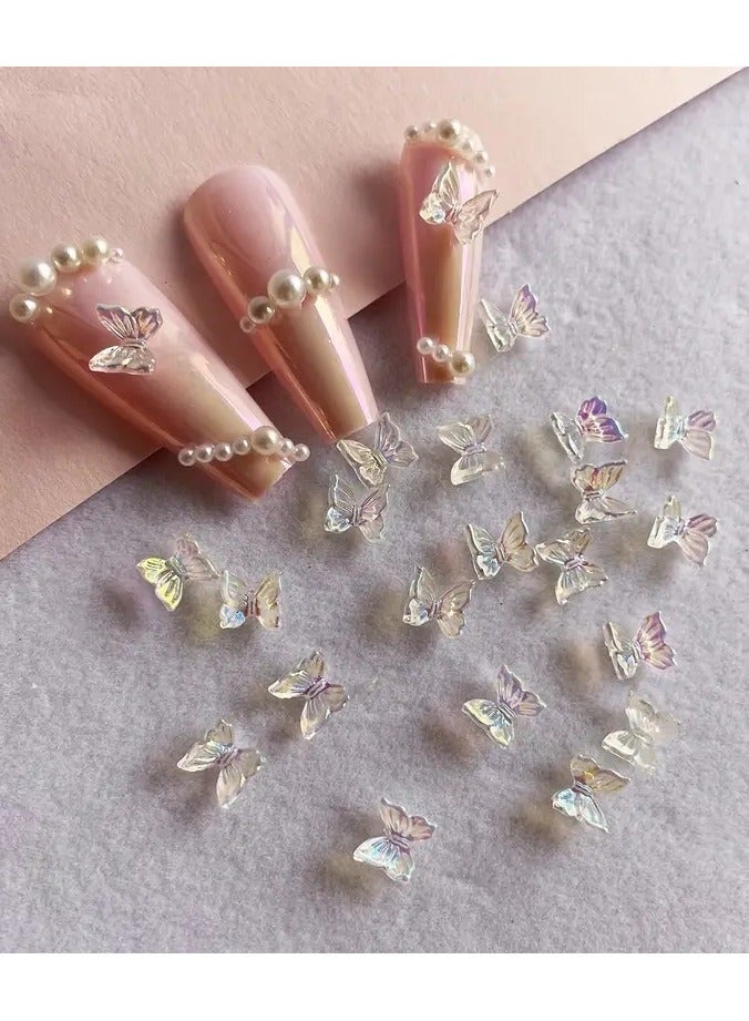 ORiTi 20Pcs 3D Nail Charms Gummy Butterfly Aurora AB Colors Butterfly Resin Stones Gel Polish Rhinestones for Manicure Decor - Image 1