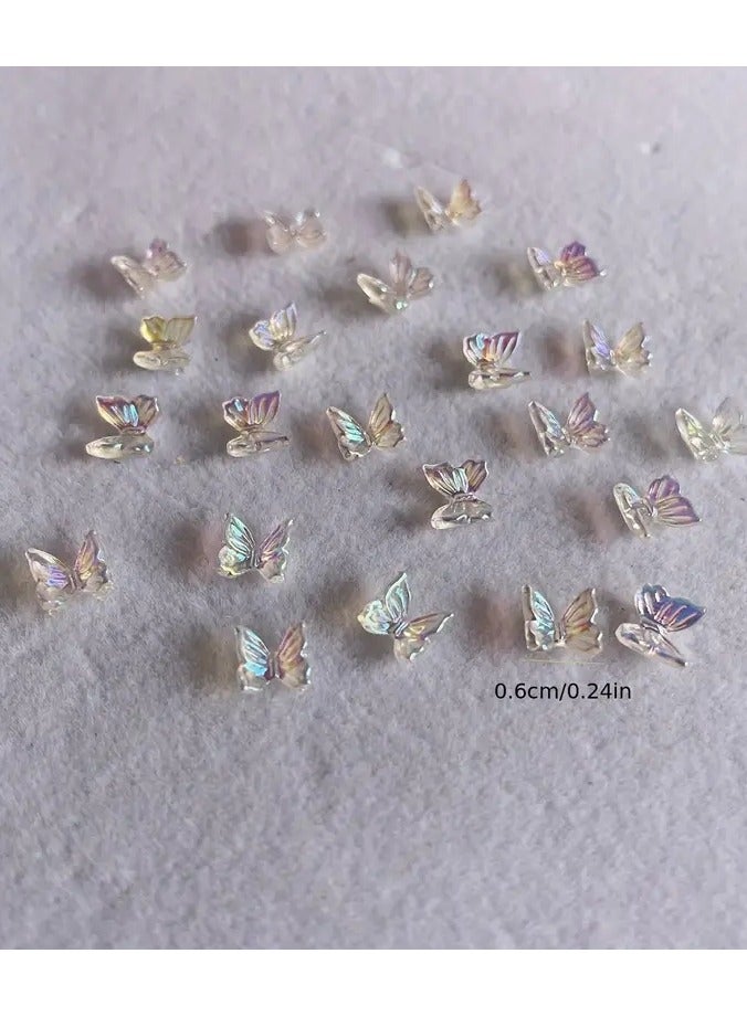 ORiTi 20Pcs 3D Nail Charms Gummy Butterfly Aurora AB Colors Butterfly Resin Stones Gel Polish Rhinestones for Manicure Decor - Image 2