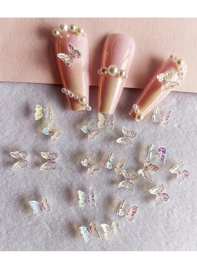 ORiTi 20Pcs 3D Nail Charms Gummy Butterfly Aurora AB Colors Butterfly Resin Stones Gel Polish Rhinestones for Manicure Decor - Image 3