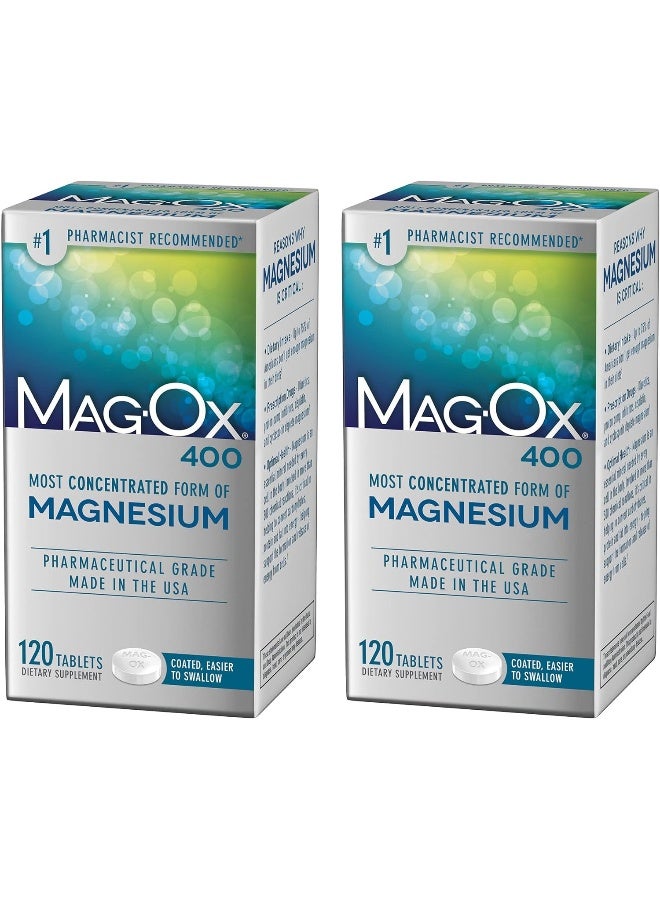 Mag-Ox 400 Mag-Ox Magnesium Supplement, Pharmaceutical Grade Magnesium Oxide, Most Concentrated Form of Magnesium, 483mg, 240 Tablets (2 Packs of 120 Tablets) - Image 1