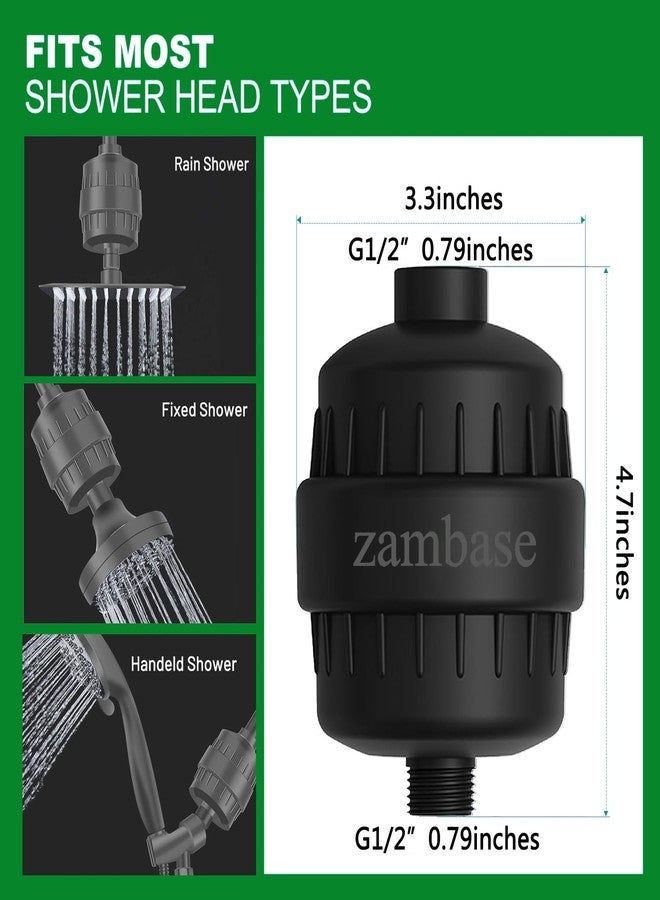 ZAMBASE Shower Head Filter Reduction of Hard Water Chlorine & Heavy Metals to Soothe Dry Itchy Skin, Dandruff and Eczema for Healthier Skin & Hair Fits All Showers (Black) - Image 2