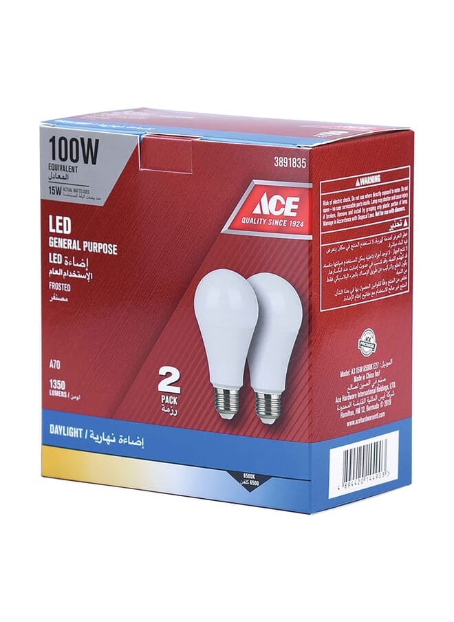 ACE - General Purpose 15W A70 Day Light Led Bulb Pack Of 2 - Image 1