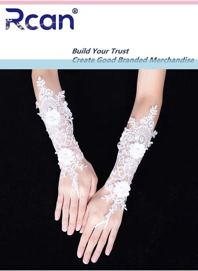 Rcan Ladies Vintage Sunscreen Lace Fingerless Gloves Bridal Wedding Dress Accessories Mesh Hollow Out Stereo Floral Elbow Long Gloves Arm Sleeves for Party Prom Wedding Cosplay for Women  - Image 1