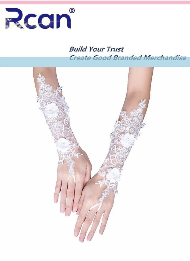 Rcan Ladies Vintage Sunscreen Lace Fingerless Gloves Bridal Wedding Dress Accessories Mesh Hollow Out Stereo Floral Elbow Long Gloves Arm Sleeves for Party Prom Wedding Cosplay for Women  - Image 3