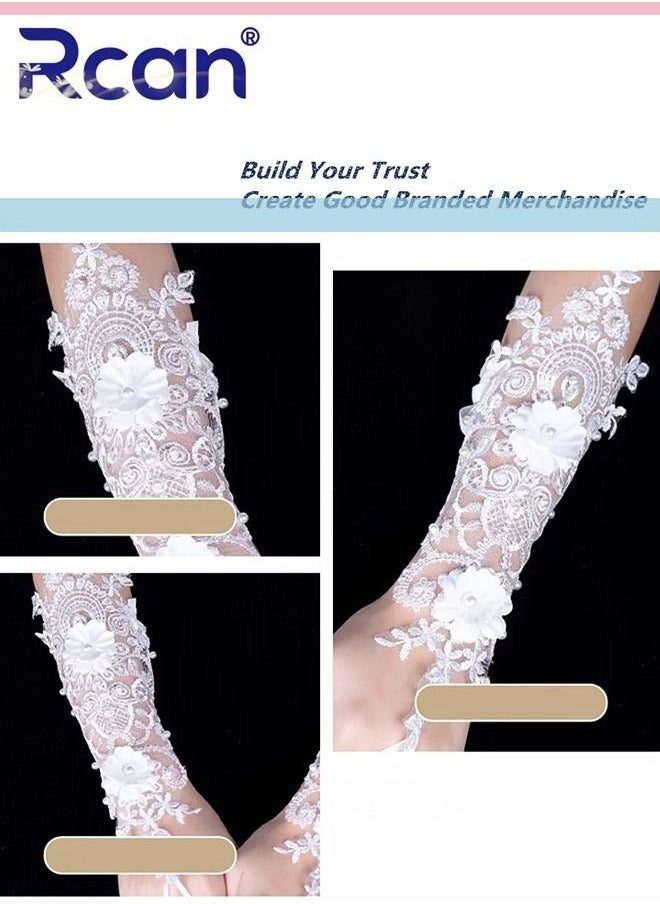 Rcan Ladies Vintage Sunscreen Lace Fingerless Gloves Bridal Wedding Dress Accessories Mesh Hollow Out Stereo Floral Elbow Long Gloves Arm Sleeves for Party Prom Wedding Cosplay for Women  - Image 4
