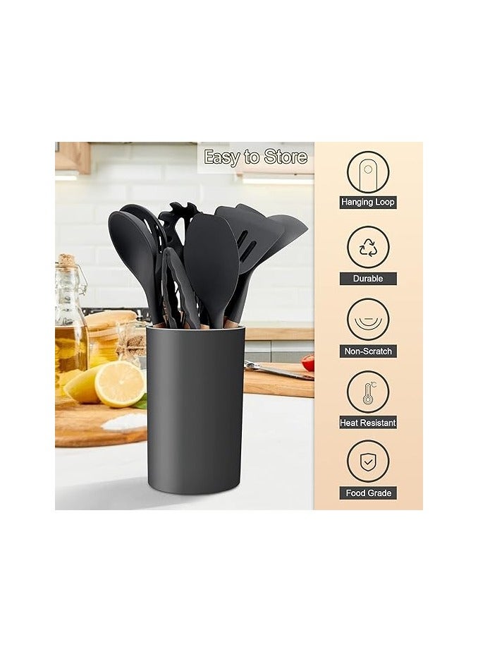 11 Pieces Nonstick Non Scratch Silicone Cookware Utensils Set with Wooden Handle and Holders (gray Color) - Image 3