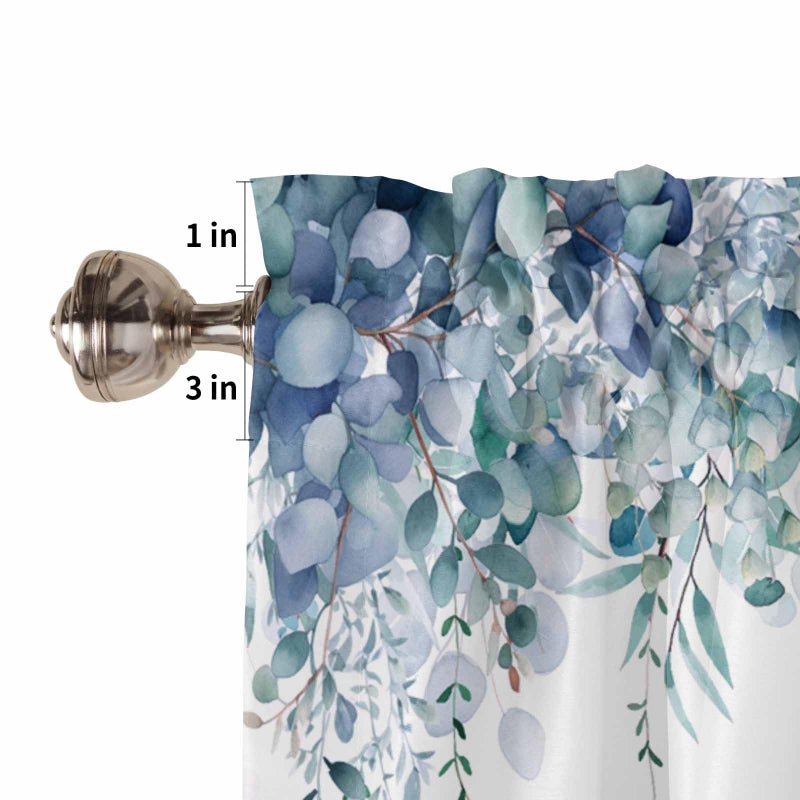 TweetyBed Curtain Valance for Windows Blue Eucalyptus Rod Pocket Valance Window Treatments 1 Panel Watercolor Leaves Short Curtains for Kitchen Windows Bathroom Bedroom 54x18in - Image 5