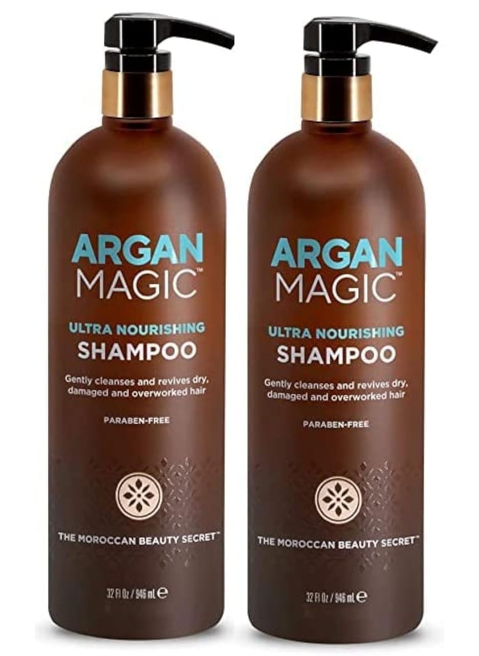 ARGAN MAGIC Argan Magic Ultra Nourishing Shampoo  Argan Oil and Antioxidants to Nourish and Restore Damaged and OverProcessed Hair Types  Made in USA Paraben Free Cruelty Free 32 oz 2 Pack 