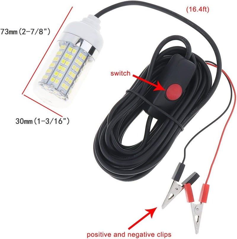 RTNLIT 12V 15W LED Fishing Light, Underwater 108 LEDs Fish Finder Lamp, Submersible Night Fishing Lure Bait Finder Attracts Crappie/Prawns/Squid/Krill, IP68 with 5M Power Cord and Battery Clip - Image 2
