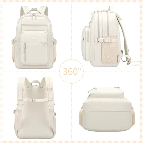 PRAGARI Kids Backpack for School Cute Aesthetic Beige Backpack Girls Student Bookbag Women Travel Lightweight Book Bag - Image 5