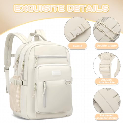 PRAGARI Kids Backpack for School Cute Aesthetic Beige Backpack Girls Student Bookbag Women Travel Lightweight Book Bag - Image 4