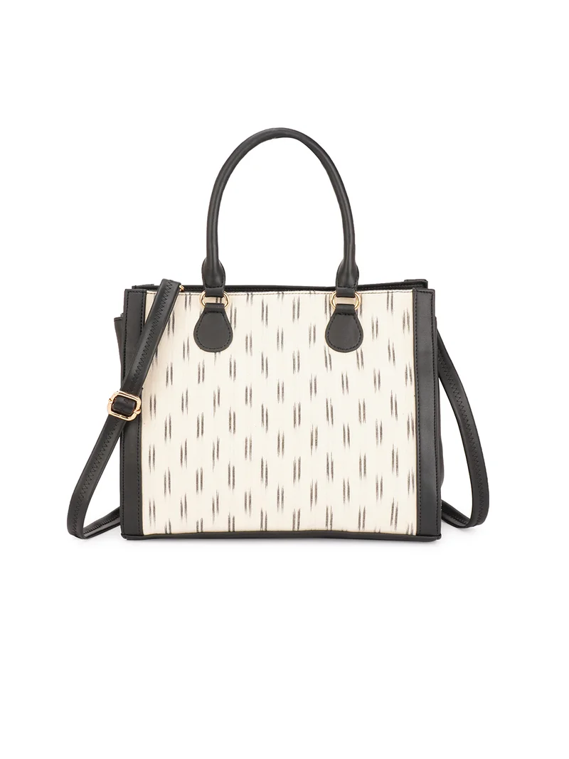 Globus Women Off White Vegan Leather Ikat Abstract Print Double Handle Handheld Bag