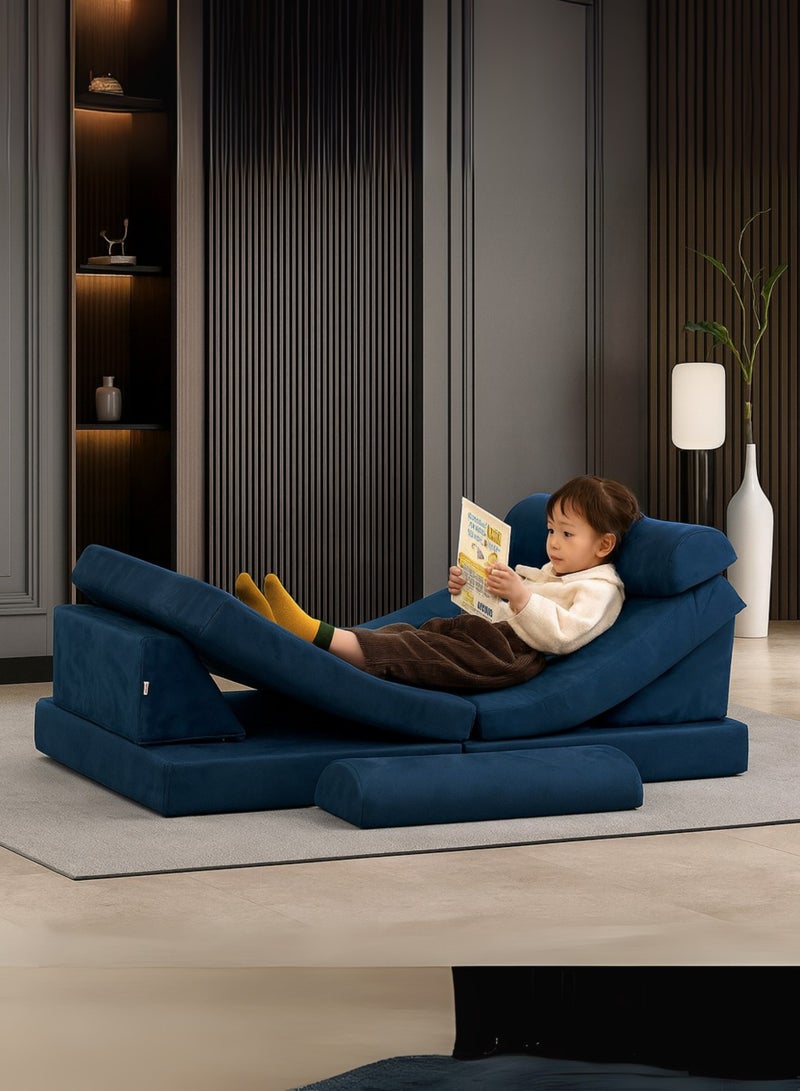 كستم ديكو أريكة سرير عصرية من KustomDeco UrbanEase للأطفال والكبار - قابلة للتحويل لشخصين، بتنجيد مخملي فاخر، أريكة نوم موفرة للمساحة لغرفة المعيشة وغرفة الضيوف، كرسي استرخاء متعدد الوظائف - أزرق ملكي - Image 3
