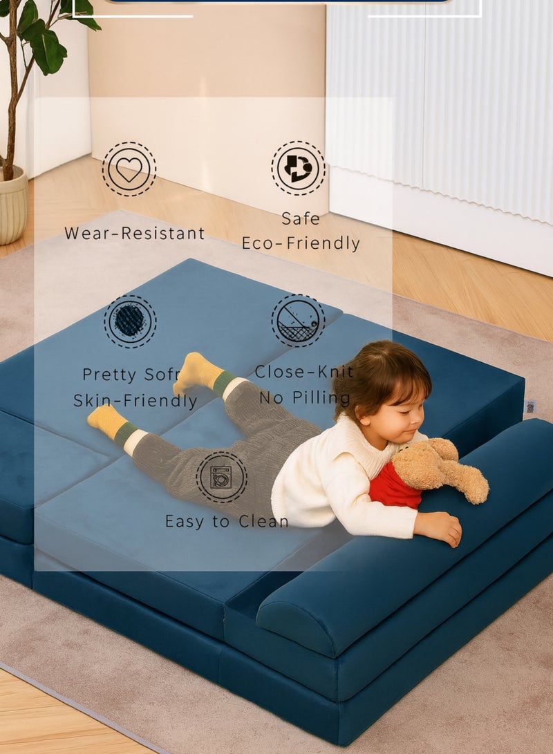 كستم ديكو أريكة سرير عصرية من KustomDeco UrbanEase للأطفال والكبار - قابلة للتحويل لشخصين، بتنجيد مخملي فاخر، أريكة نوم موفرة للمساحة لغرفة المعيشة وغرفة الضيوف، كرسي استرخاء متعدد الوظائف - أزرق ملكي - Image 4