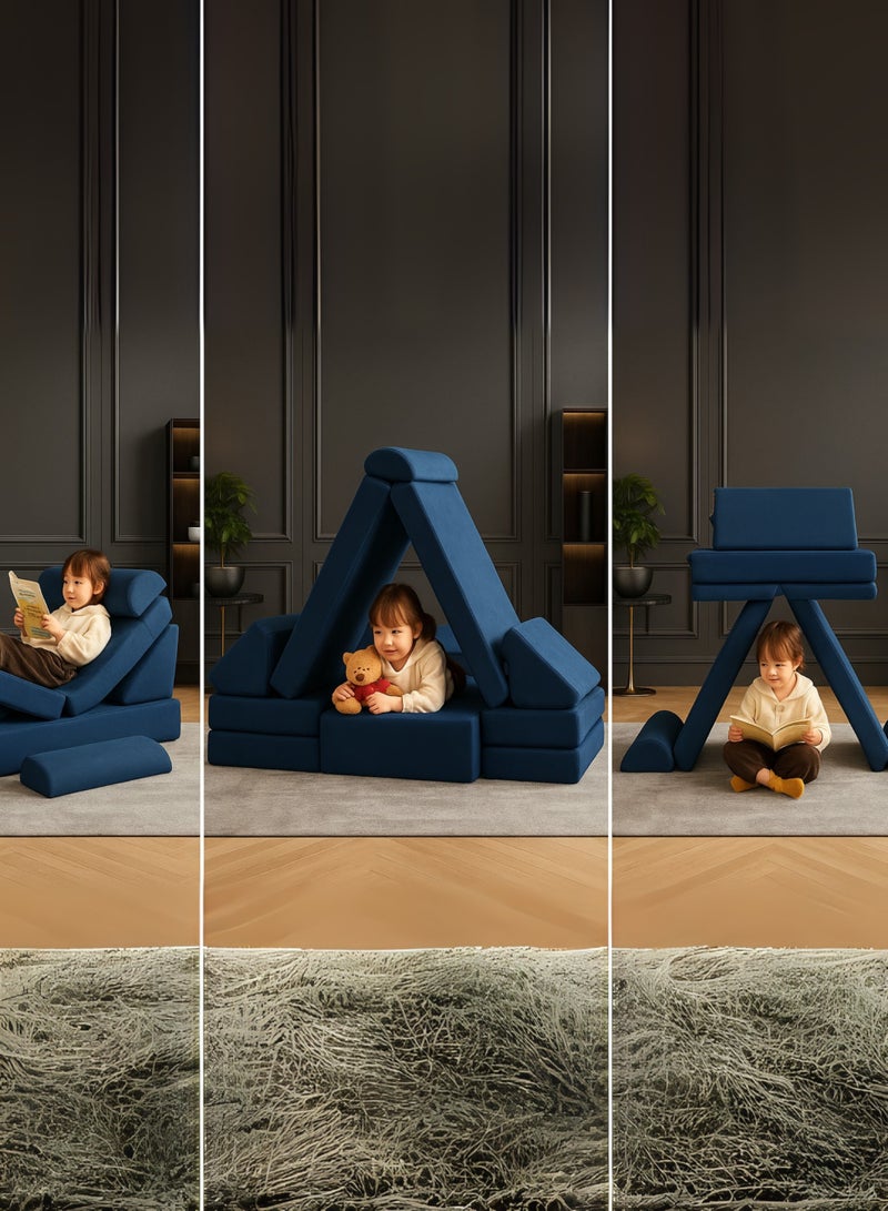 كستم ديكو أريكة سرير عصرية من KustomDeco UrbanEase للأطفال والكبار - قابلة للتحويل لشخصين، بتنجيد مخملي فاخر، أريكة نوم موفرة للمساحة لغرفة المعيشة وغرفة الضيوف، كرسي استرخاء متعدد الوظائف - أزرق ملكي - Image 5
