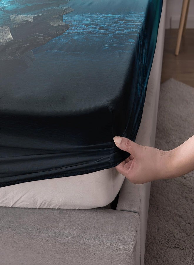 UEVBF Soccer Bedding Fitted Sheet Full Size,Blue Soccer Flame Printing Bedding Fitted Sheet Set,Sports Themed Room Decor for Kids Teens Boys,1 Fitted Sheet+2 Pillowcases. - Image 5