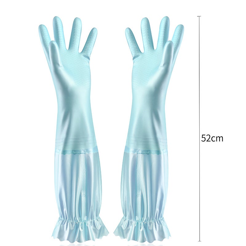 Plush-Lined Latex Gloves for Dishwashing and Cleaning Flocking Beams Blue 