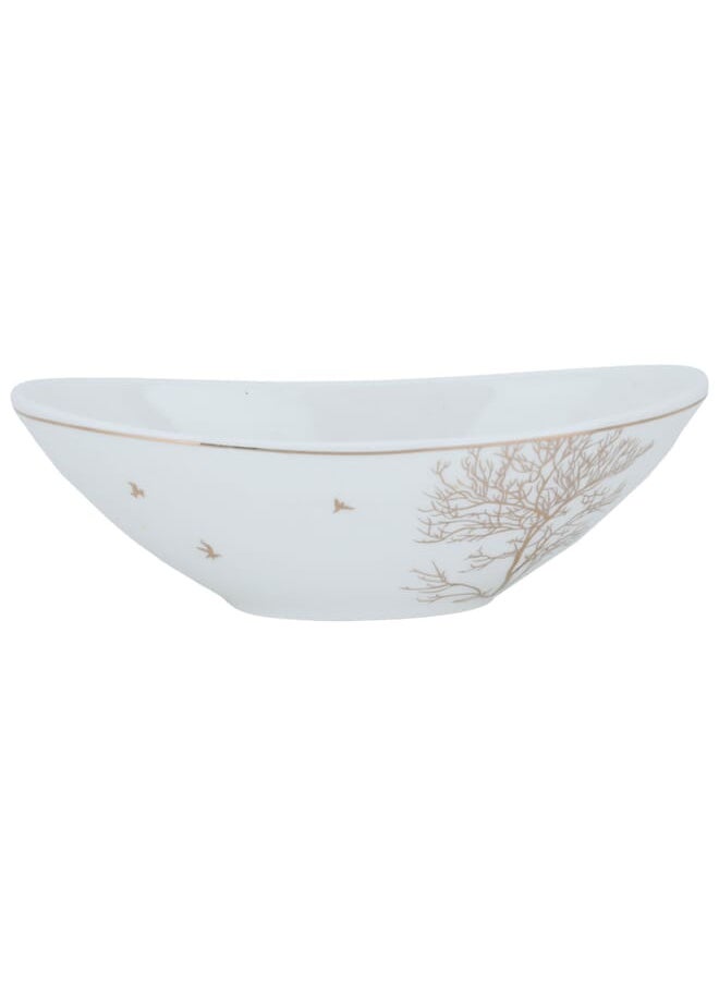 Alsaif Gallery A set of white, oval, golden wooded porcelain dessert plates, 6 pieces  - Image 1