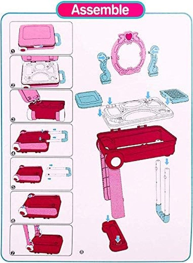 Jack Royal Beauty Makeup Kit for Doll Girls Cosmetic Set 2 in 1 Vanity Table Portable Trolley Pretend Play Set Toy with Make up Accessories for Kids Plastic (Pink) 21 Pieces - Image 4