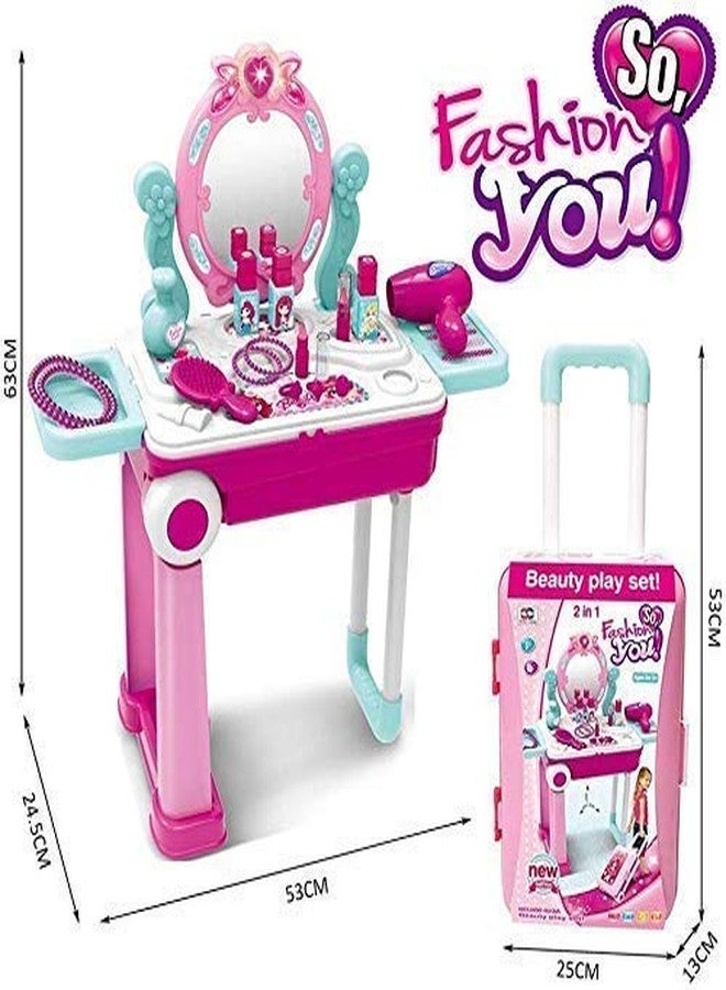 Jack Royal Beauty Makeup Kit for Doll Girls Cosmetic Set 2 in 1 Vanity Table Portable Trolley Pretend Play Set Toy with Make up Accessories for Kids Plastic (Pink) 21 Pieces - Image 3