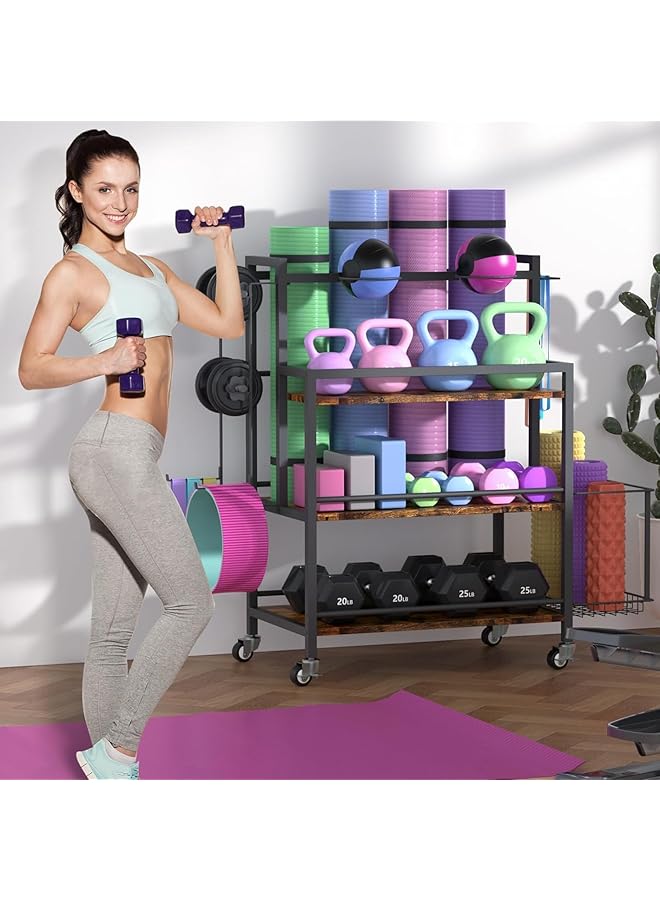 NOAEOU 40D x 70W x 93H cm Large Capacity Storage Racks with Hooks and Wheels for Home Gym Strength Training Dumbbell Organizer for Exercise & Fitness Equipment - Image 2