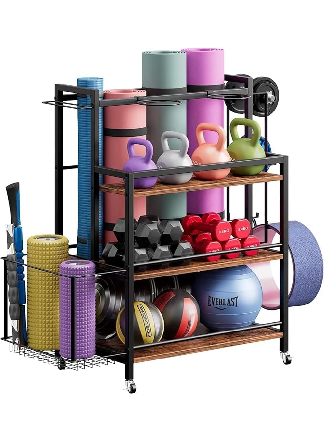 NOAEOU 40D x 70W x 93H cm Large Capacity Storage Racks with Hooks and Wheels for Home Gym Strength Training Dumbbell Organizer for Exercise & Fitness Equipment - Image 1