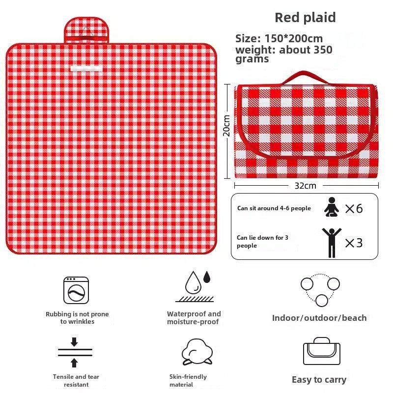 Thick Waterproof Picnic Mat Ins Style Folding Red (check) with storage bag 