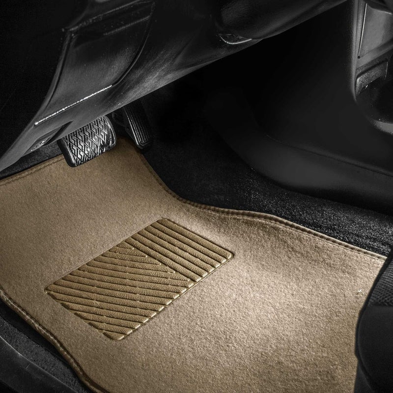 FH Group Car Floor Mat 4 Piece Set Driver's Seat with Heel Pad Deluxe Front 66 x 43 cm Rear 32 x 43 cm Beige - Image 3