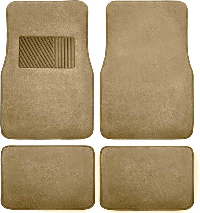FH Group Car Floor Mat 4 Piece Set Driver's Seat with Heel Pad Deluxe Front 66 x 43 cm Rear 32 x 43 cm Beige - Image 1