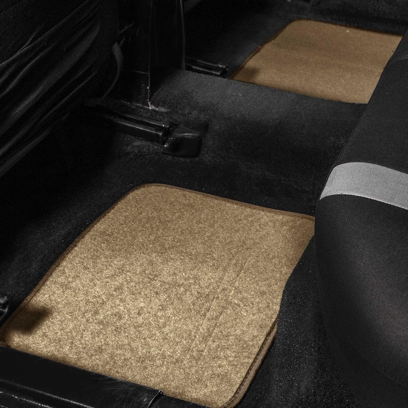 FH Group Car Floor Mat 4 Piece Set Driver's Seat with Heel Pad Deluxe Front 66 x 43 cm Rear 32 x 43 cm Beige - Image 5