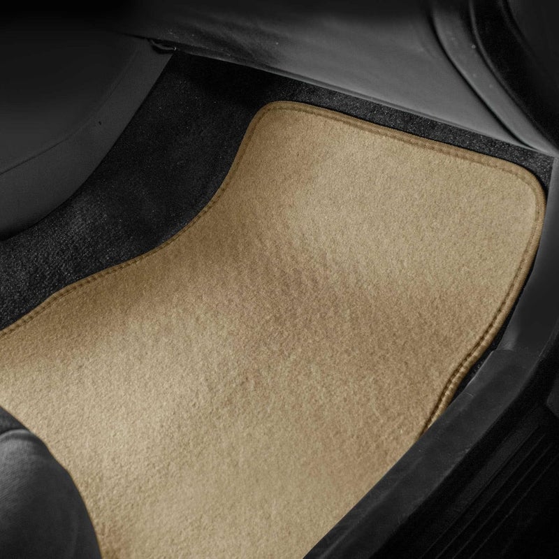 FH Group Car Floor Mat 4 Piece Set Driver's Seat with Heel Pad Deluxe Front 66 x 43 cm Rear 32 x 43 cm Beige - Image 4