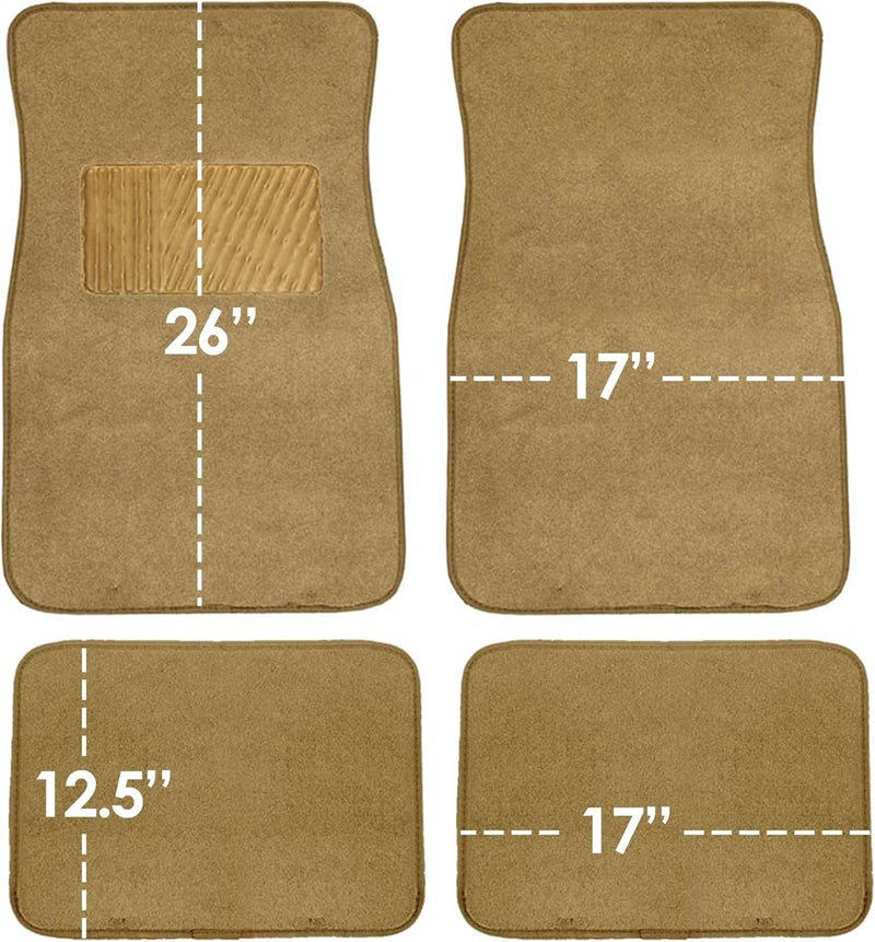 FH Group Car Floor Mat 4 Piece Set Driver's Seat with Heel Pad Deluxe Front 66 x 43 cm Rear 32 x 43 cm Beige - Image 2