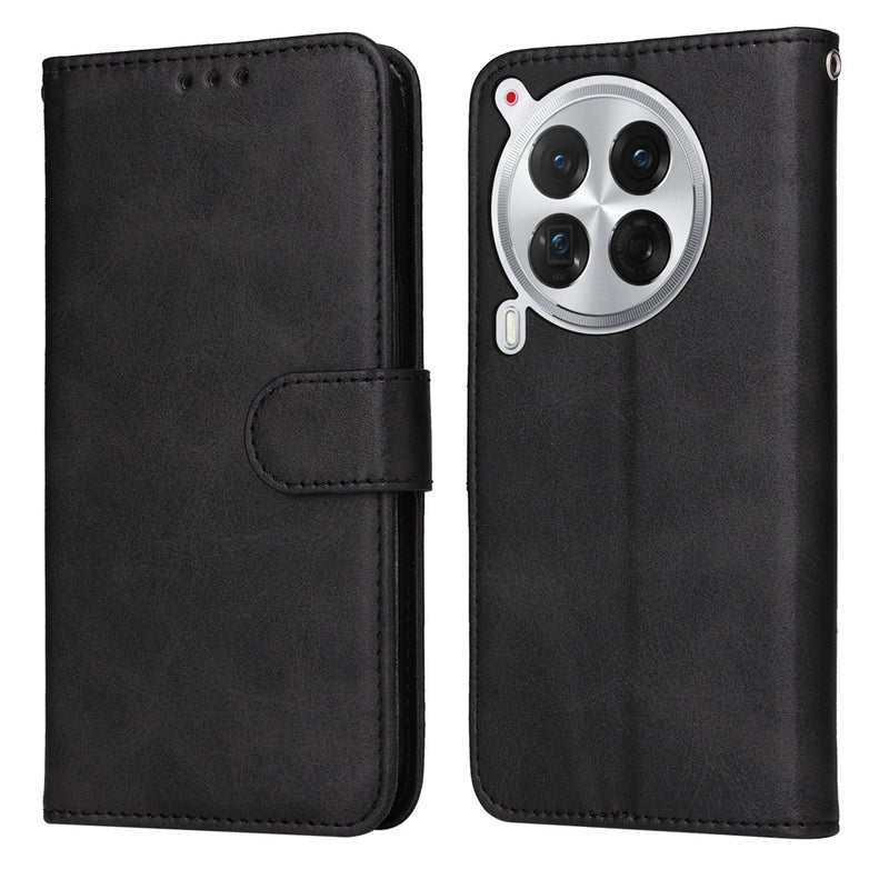 HuHa Case Cover For Tecno Camon 30 Premier Classic Calf Texture Flip Leather Phone Case(Black) - Image 1