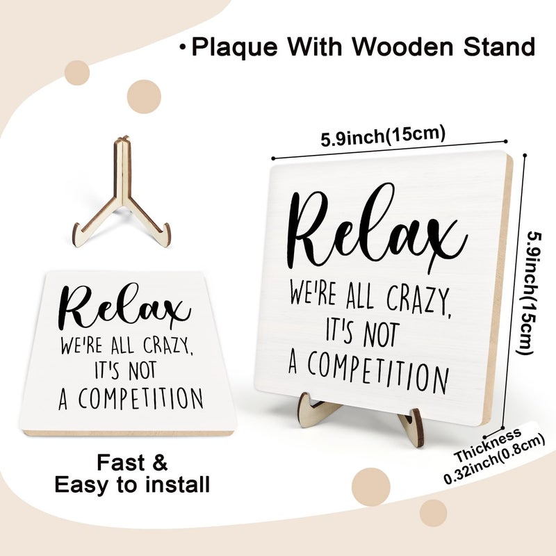 DMADNF Bathroom Decor, Vintage Bathroom Wood Plaque Sign, Relax We're All Crazy Bathroom Home Table Plaque Sign, Farmhouse Decor for Shelf Bathroom Toilet Home Decor 5.9x5.9 Inch (White6) - Image 2