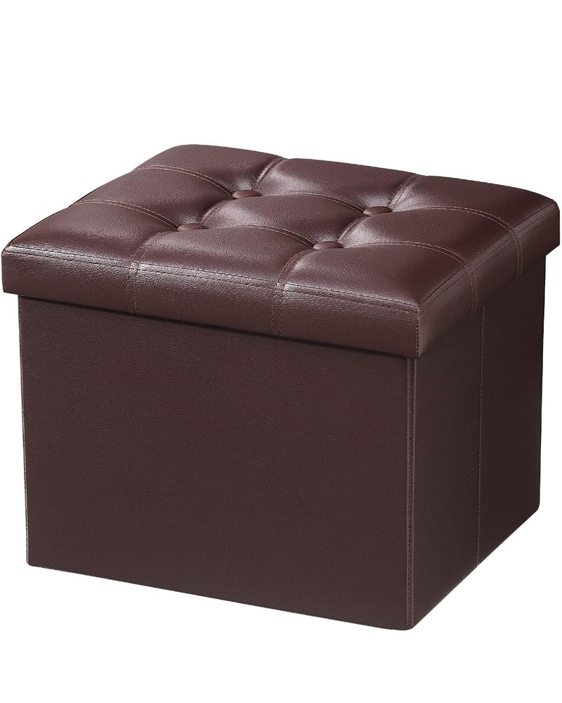 AmasSmile AmasSmile Storage Ottoman Folding Foot Rest Stool Leather Footstool Bench Short Ottoman Stool Storage Foot Rest Store Books Brown 13 D x 17 W x 13 H