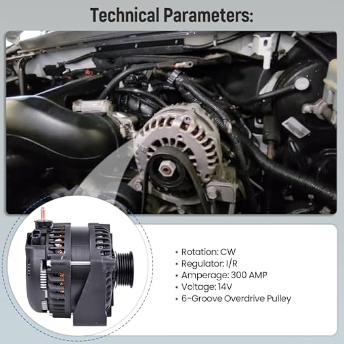 FuseRish 15093928 High Output 300A 14V Alternator Compatible with 07-2011 Escalade 6.0L 6.2L; for Avalanche Suburban Tahoe 4.8 5.3 6.0 6.2L 07-2011; Yukon 07-2011; H2 6.2L 08-09; Replace 15857609 15200268 - Image 4