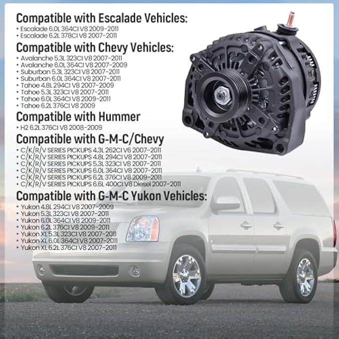 FuseRish 15093928 High Output 300A 14V Alternator Compatible with 07-2011 Escalade 6.0L 6.2L; for Avalanche Suburban Tahoe 4.8 5.3 6.0 6.2L 07-2011; Yukon 07-2011; H2 6.2L 08-09; Replace 15857609 15200268 - Image 3