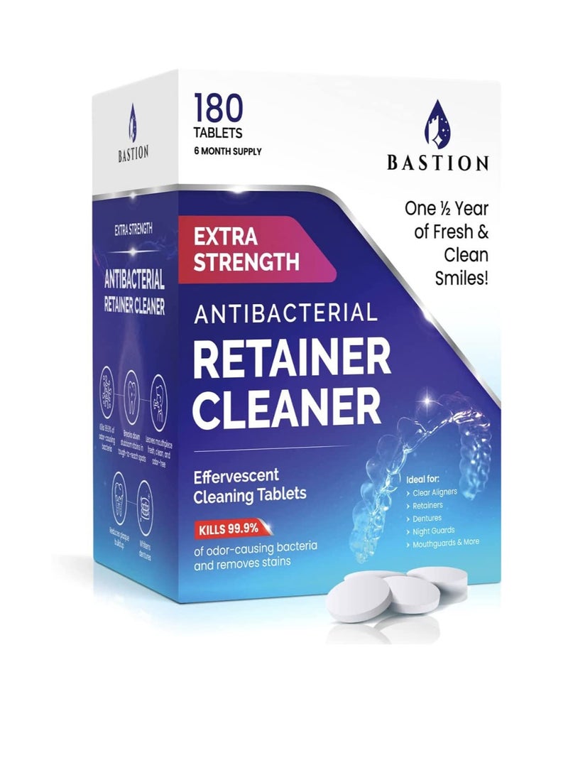 Bastion Retainer Cleaner & Denture Cleanser - 180 Effervescent Tablets 6 Month Supply Removes Stains, Discoloration, Odors, Plaque Clear Aligners, Mouth Night Guard, All Dental/Oral Appliances - Image 1